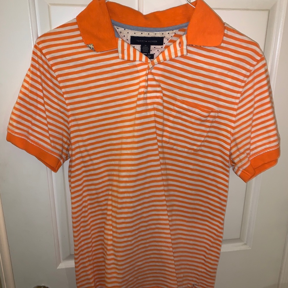 Tommy hilfigure stripe orange polo. M